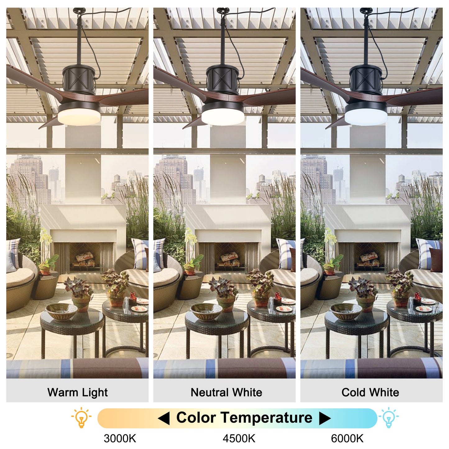 HW4202-GED-BellaDepot 24" Outdoor Modern Farmhouse LED Ceiling Fan with Remote Control, Plug in Ceiling Fan