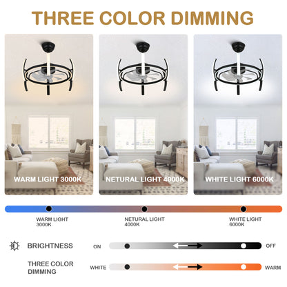 DC2403-24.4" DIY Shape Reversible LED Ceiling Fan with Remote and Light Kit Included