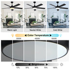 52 Inch Black Modern Ceiling Fan with LED Light, 6-Speed Reversible DC Motor, 5 Dual-Finish Wood Blades, Remote Control, Adjustable Height
