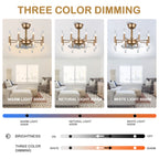 23 Inch Gold Modern Bladeless Ceiling Fan with Dimmable Lights and Remote Control, 6 Speeds DC Motor Fandelier Ceiling Fan for Bedroom