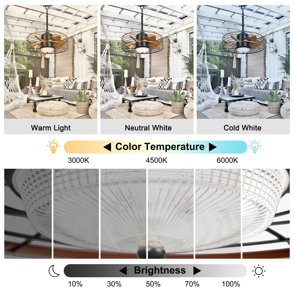 21 Inch Outdoor Waterproof Ceiling Fan with LED Light and Remote & APP Control, 6-Speed Reversible DC Motor Plug-in Ceiling Fan for Patio