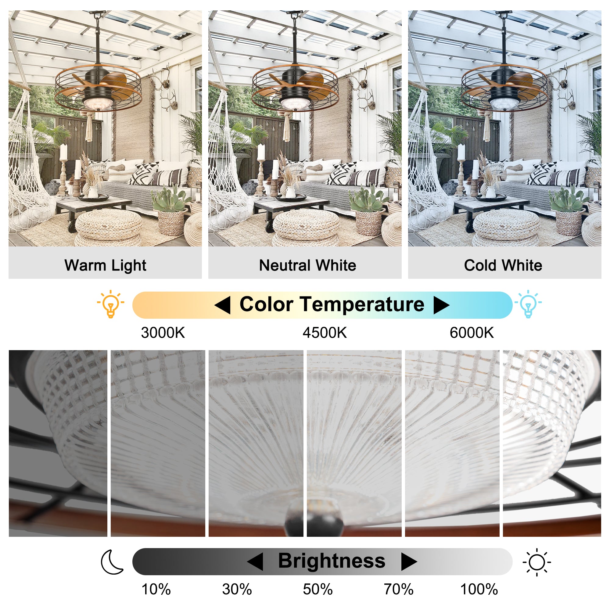 21 Inch Outdoor Waterproof Ceiling Fan with LED Light and Remote & APP Control, 6-Speed Reversible DC Motor Plug-in Ceiling Fan for Patio