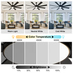 72 Inch Black Modern Ceiling Fan with LED Light and Remote, 6 Speeds DC Motor Reversible Extra Large Ceiling Fan for Living Room
