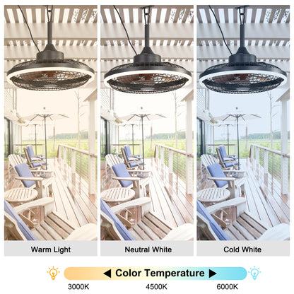 HW2001-BellaDepot 20" Compact Outdoor Caged Ceiling Fan with Remote Control, Waterproof Fan with LED Lights