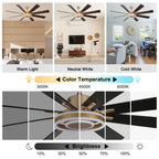 72 Inch Black/Gold/Chrome 8-Blade Modern Extra Large Ceiling Fan with LED Light and Remote, 6 Speeds DC Motor Reversible Ceiling Fan