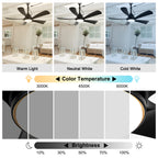 42 Inch Black 5-Blade Modern Smart Outdoor Ceiling Fan with Dimmable LED Lights, 6 Speeds Plug In Waterproof Ceiling Fans for Patios