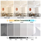 65 Inch Modern White Extra Large Ceiling Fan with LED Light and Remote, 6 Speeds DC Motor Reversible Ceiling Fan for Large Rooms