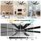72 Inch Modern Black/Gold/Chrome Ceiling Fan with Dimmable LED Light and Remote Control, 6 Speeds DC Motor Reversible Extra Large Ceiling Fan