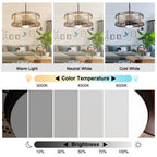 HW2307-BellaDepot 23.6" Imitation Rattan Outdoor Ceiling Fan with Remote and LED Lights, DC Motor 6 Speeds Ceiling Fan