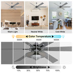 DC7204-BellaDepot 72" Silver/Black Finish Modern Urban Crystal Reversible Ceiling Fan with Remote and LED Light Kit, Large Size Ceiling Fan