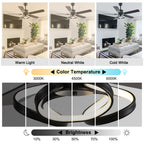 52 Inch Black/Chrome Modern Ceiling Fan with Led Light and Remote Control, 6 Speeds DC Motor Reversible Ceiling Fan for Living Room