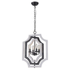 4 - Lights Distressed Wood Chandelier with Adjustable Chain, 16.9" Geometric Chandelier for Entryway with DIY Shade