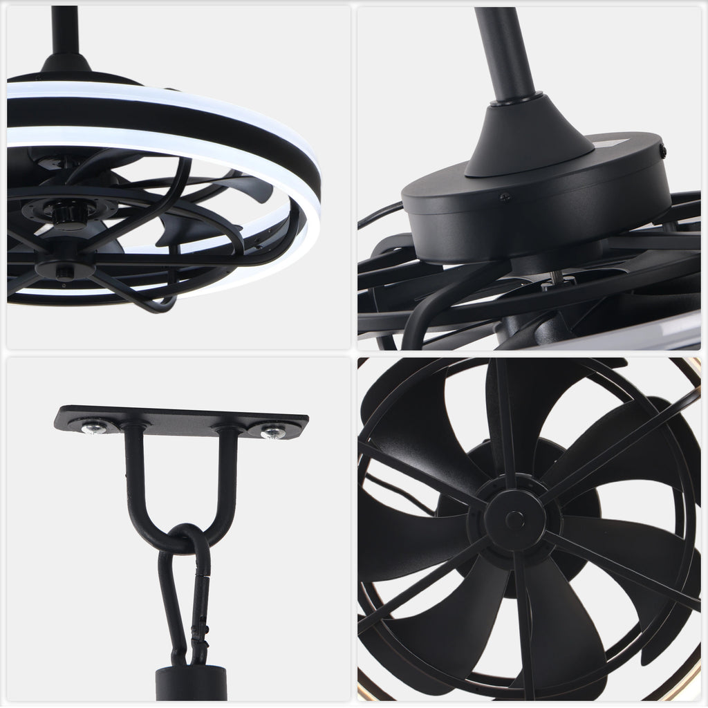 20 Inch Modern Smart Outdoor Caged Ceiling Fan with Dimmable LED Light, DC Motor 6 Speeds Waterproof Plug In Ceiling Fan