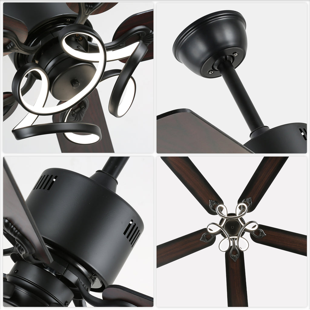 52 Inch Black/Chrome Modern Ceiling Fan with Led Light and Remote Control, 6 Speeds DC Motor Reversible Ceiling Fan for Living Room