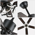 52 Inch Black/Chrome Modern Ceiling Fan with Led Light and Remote Control, 6 Speeds DC Motor Reversible Ceiling Fan for Living Room