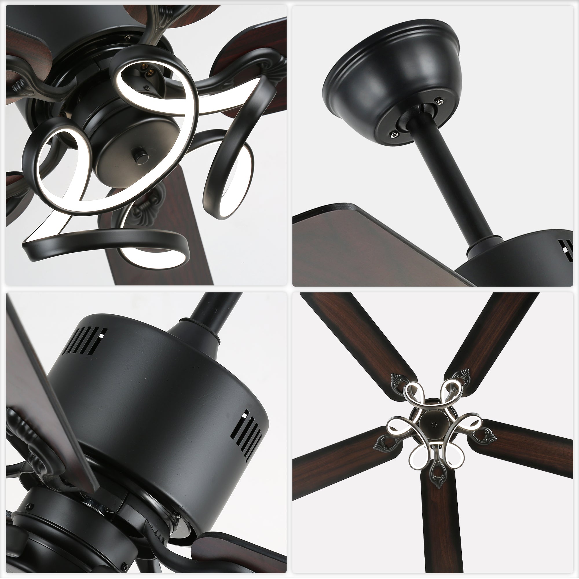 52 Inch Black/Chrome Modern Ceiling Fan with Led Light and Remote Control, 6 Speeds DC Motor Reversible Ceiling Fan for Living Room