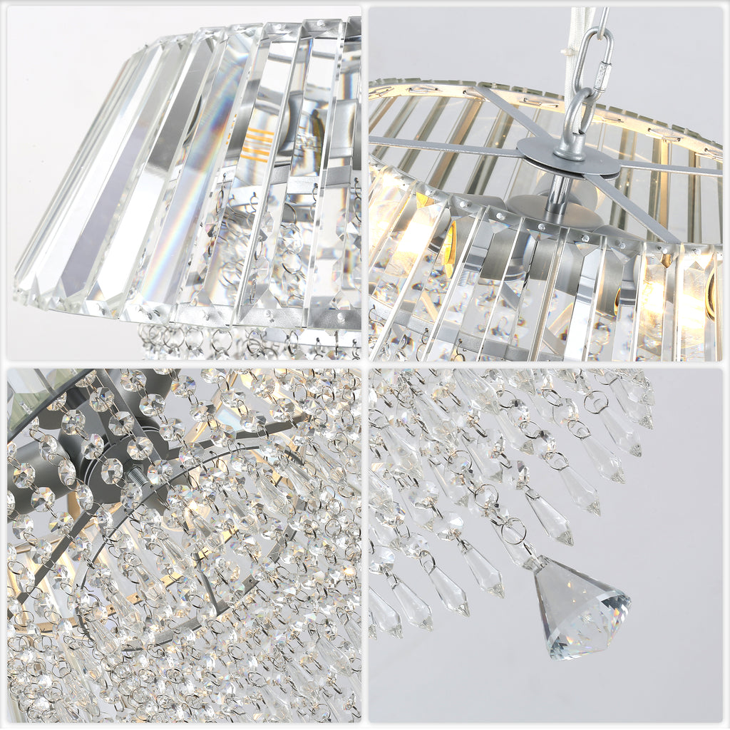 3 - Lights Modern Luxury Crystal Chandelier for Dining Room, Tiered Chandelier for Living Room Entryway Height Adjustable