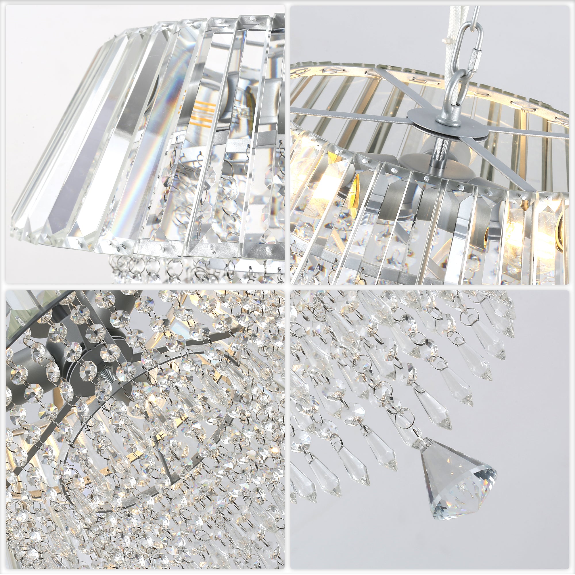 3 - Lights Modern Luxury Crystal Chandelier for Dining Room, Tiered Chandelier for Living Room Entryway Height Adjustable