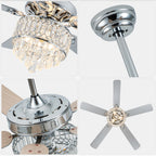 52 Inch Modern Luxury Crystal Ceiling Fan with Light and Remote Control, 6 Speeds DC Motor Chandelier Ceiling Fan for Living Room