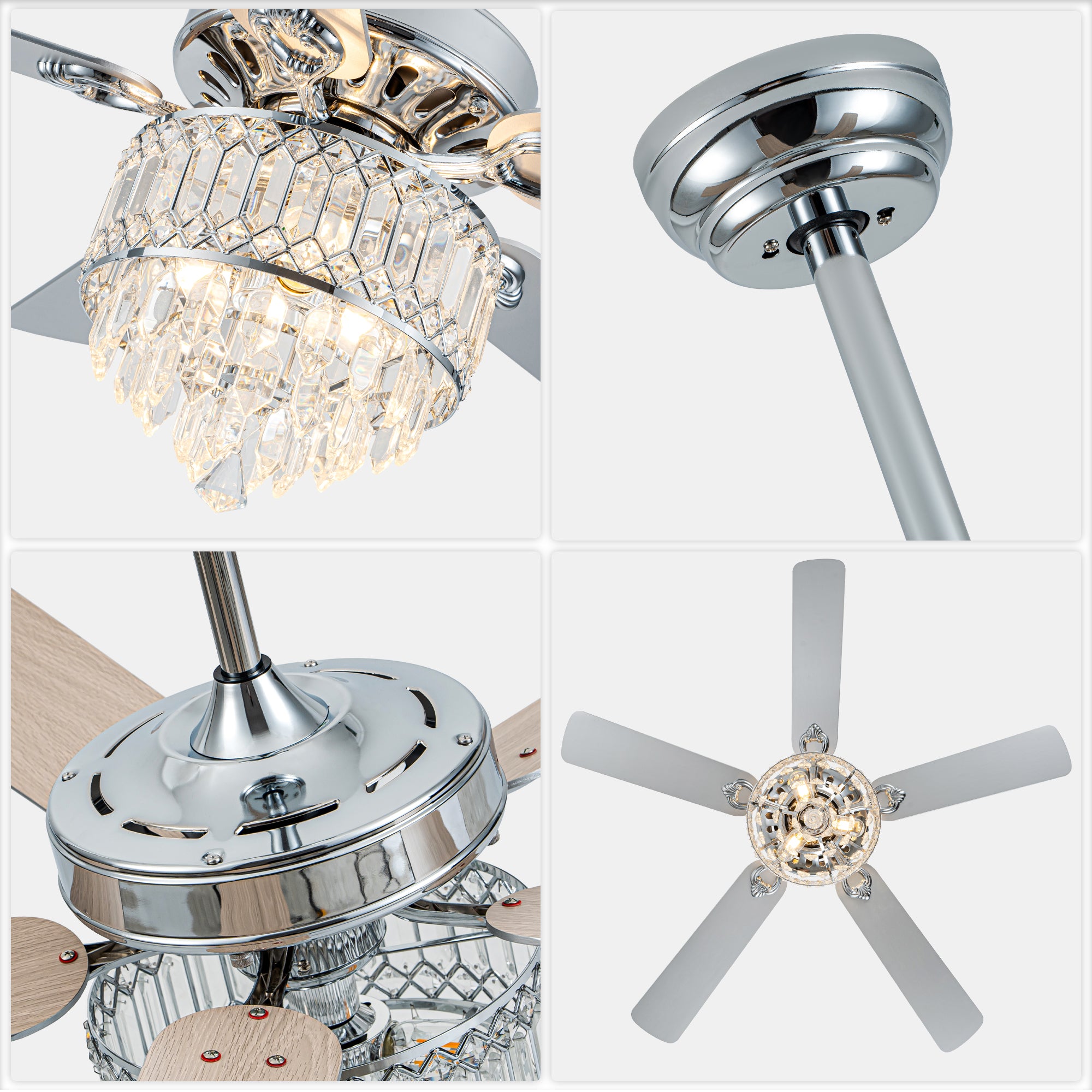 52 Inch Modern Luxury Crystal Ceiling Fan with Light and Remote Control, 6 Speeds DC Motor Chandelier Ceiling Fan for Living Room