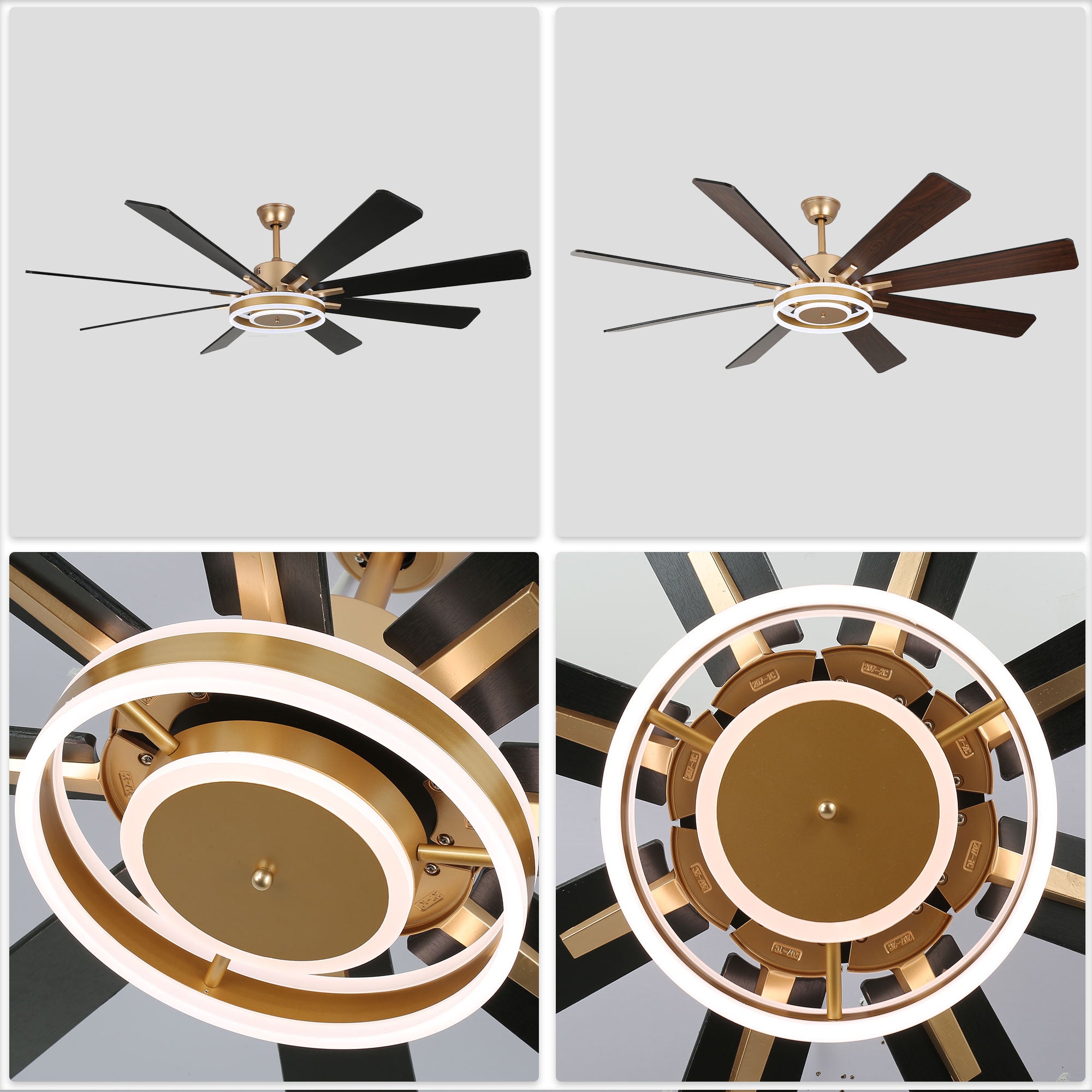 72 Inch Black/Gold/Chrome 8-Blade Modern Extra Large Ceiling Fan with LED Light and Remote, 6 Speeds DC Motor Reversible Ceiling Fan