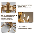 23 Inch Gold Modern Bladeless Ceiling Fan with Dimmable Lights and Remote Control, 6 Speeds DC Motor Fandelier Ceiling Fan for Bedroom