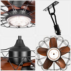 21 Inch Outdoor Caged Ceiling Fan with LED Light and Remote & APP Control, 6-Speed Reversible Modern Waterproof Industrial Ceiling Fan for Patio