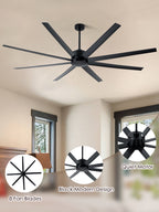84 Inch Black Extra Large Ceiling Fan with Remote, 6 Speeds DC Motor Reversible Industrial Ceiling Fan for Large Room