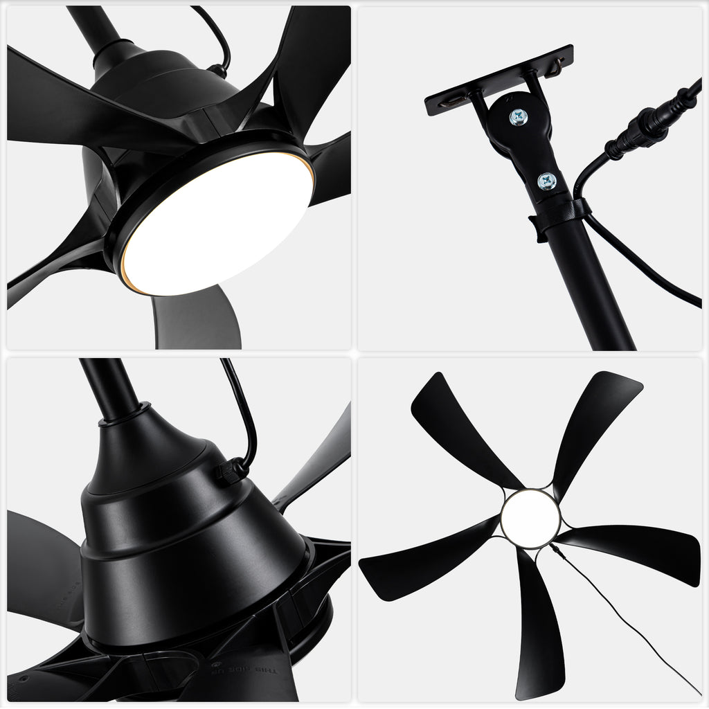 42 Inch Black 5-Blade Modern Smart Outdoor Ceiling Fan with Dimmable LED Lights, 6 Speeds Plug In Waterproof Ceiling Fans for Patios