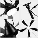 42 Inch Black 5-Blade Modern Smart Outdoor Ceiling Fan with Dimmable LED Lights, 6 Speeds Plug In Waterproof Ceiling Fans for Patios
