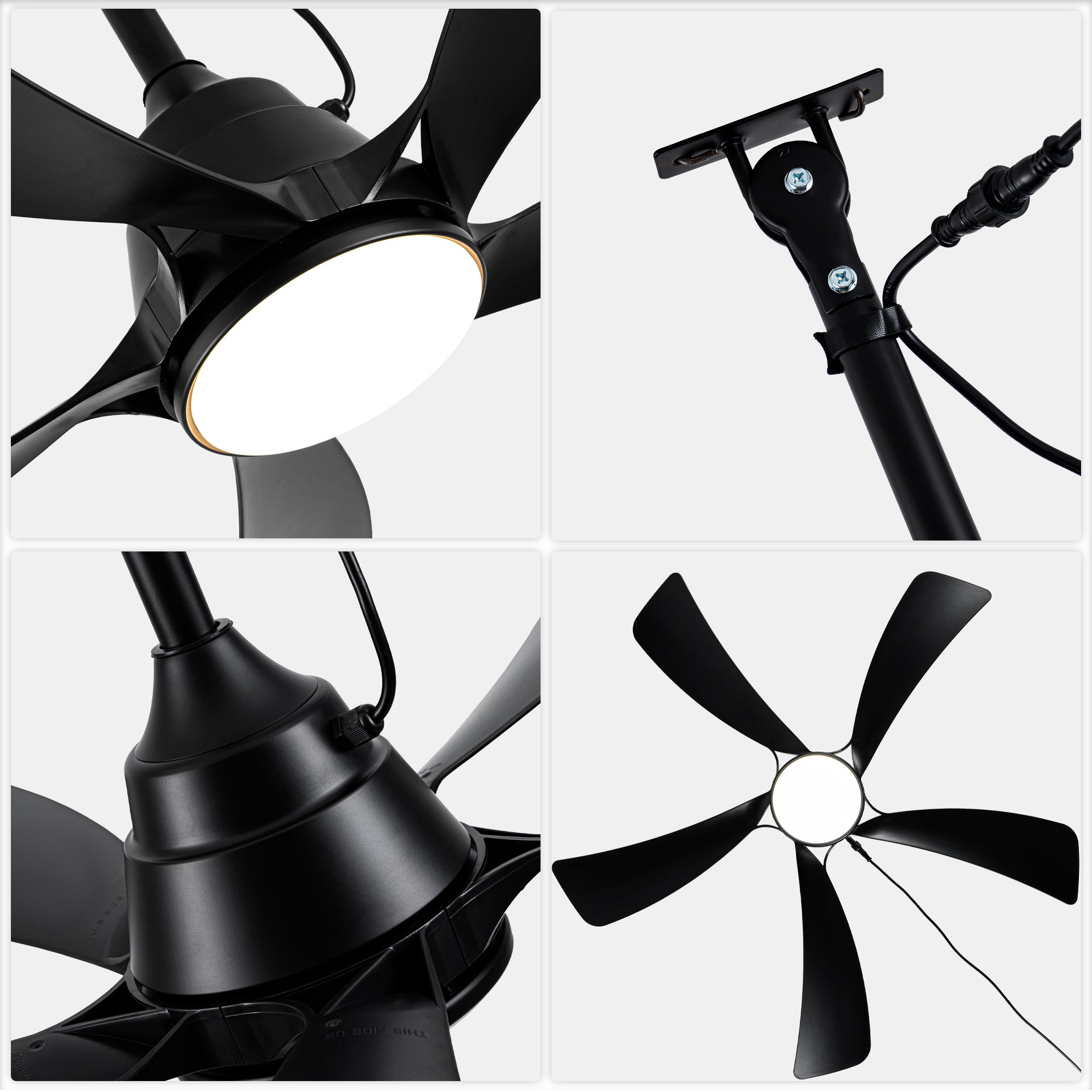 42 Inch Black 5-Blade Modern Smart Outdoor Ceiling Fan with Dimmable LED Lights, 6 Speeds Plug In Waterproof Ceiling Fans for Patios