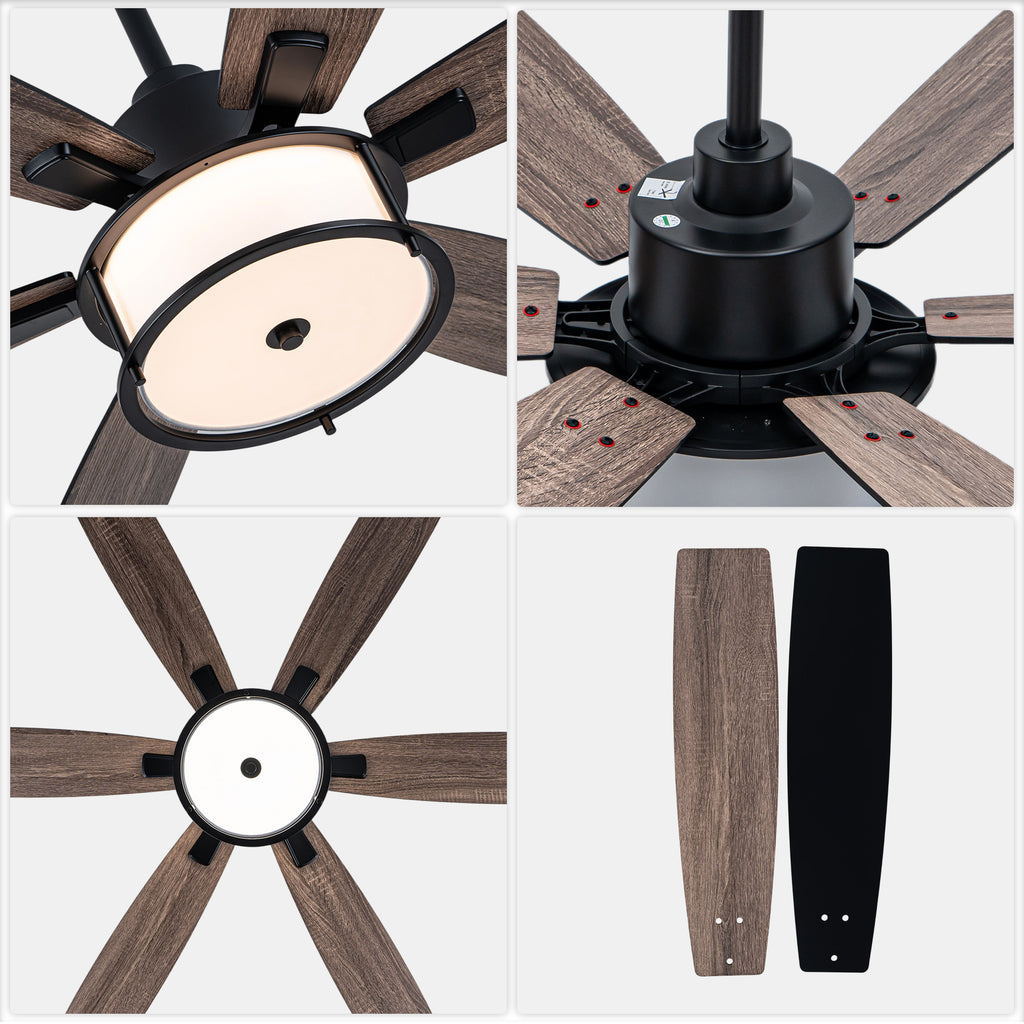 60 Inch Black Farmhouse Large Ceiling Fan with Dimmable 3CCT LED Light and Remote, 6 Speeds DC Motor Reversible Ceiling Fan for Large Rooms