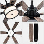 60 Inch Black Farmhouse Large Ceiling Fan with Dimmable 3CCT LED Light and Remote, 6 Speeds DC Motor Reversible Ceiling Fan for Large Rooms