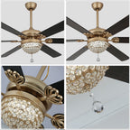 65 Inch Black/Chrome Modern Glam Crystal Ceiling Fan with Dimmable LED Light and Remote, 6 Speeds DC Motor Ceiling Fan with Crystals