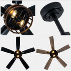 52 Inch Black Farmhouse Ceiling Fan with Lights and Remote Control,6 Speeds Dual-Finish Blades Caged Ceiling Fan