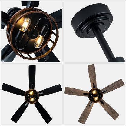 DC255204-B-BellaDepot Wood Grain 6 Speeds Ceiling Fan with Reversible Blades and Downrods, Remote-controlled Large Size Fan Lights