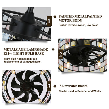 BD1813-17.7 in. Metal Caged Reversibe Ceiling Fan with Lights and Remote