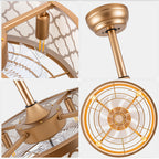 18 Inch Gold Drum Caged Ceiling Fan with Lights and Remote, 6 Speeds DC Motor Reversible Bladeless Fandelier Ceiling Fan