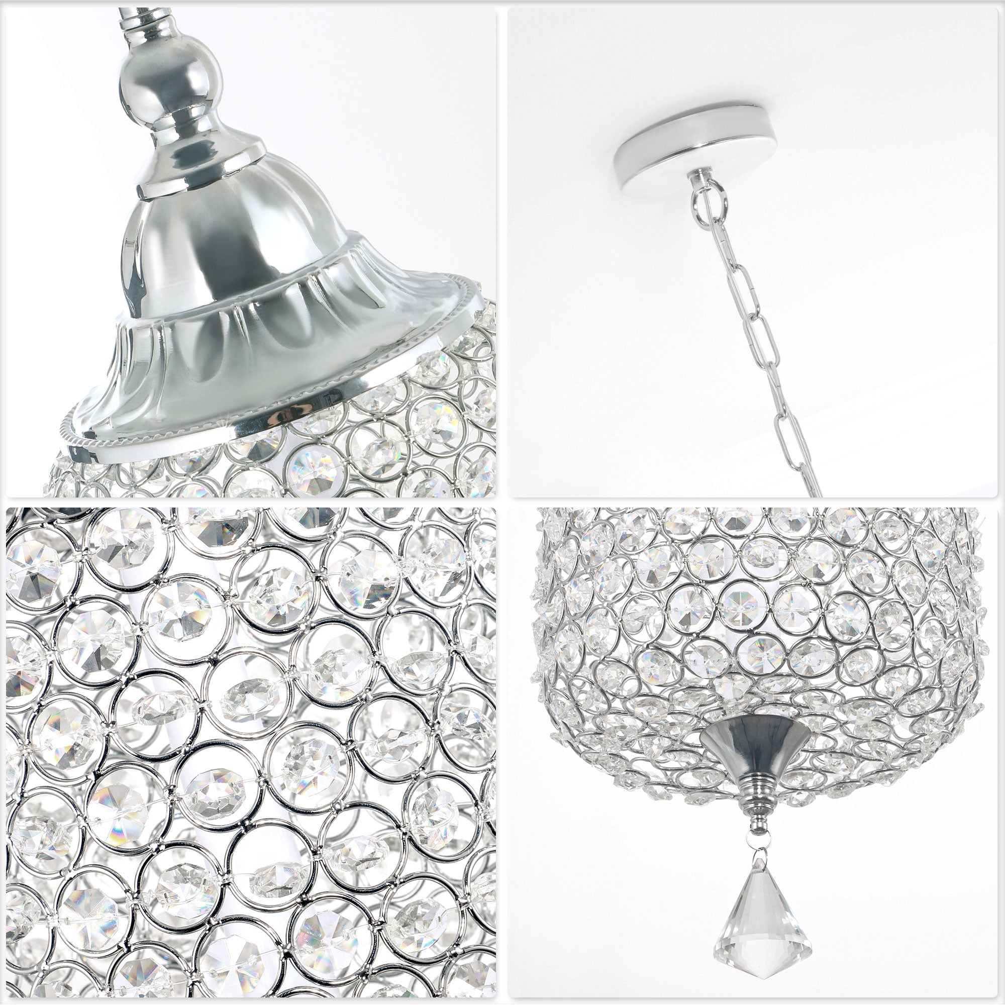 1 - Light Black/Chrome Cylinder Crystal LED Pendant Light, 7.3" Dining Room Light Fixtures Kitchen Island Light