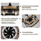 BD1812-BellaDepot 17.7" Cottage Metal Caged Reversible Ceiling Fan with Remote and 6 Lights, Wooden Ceiling Fan