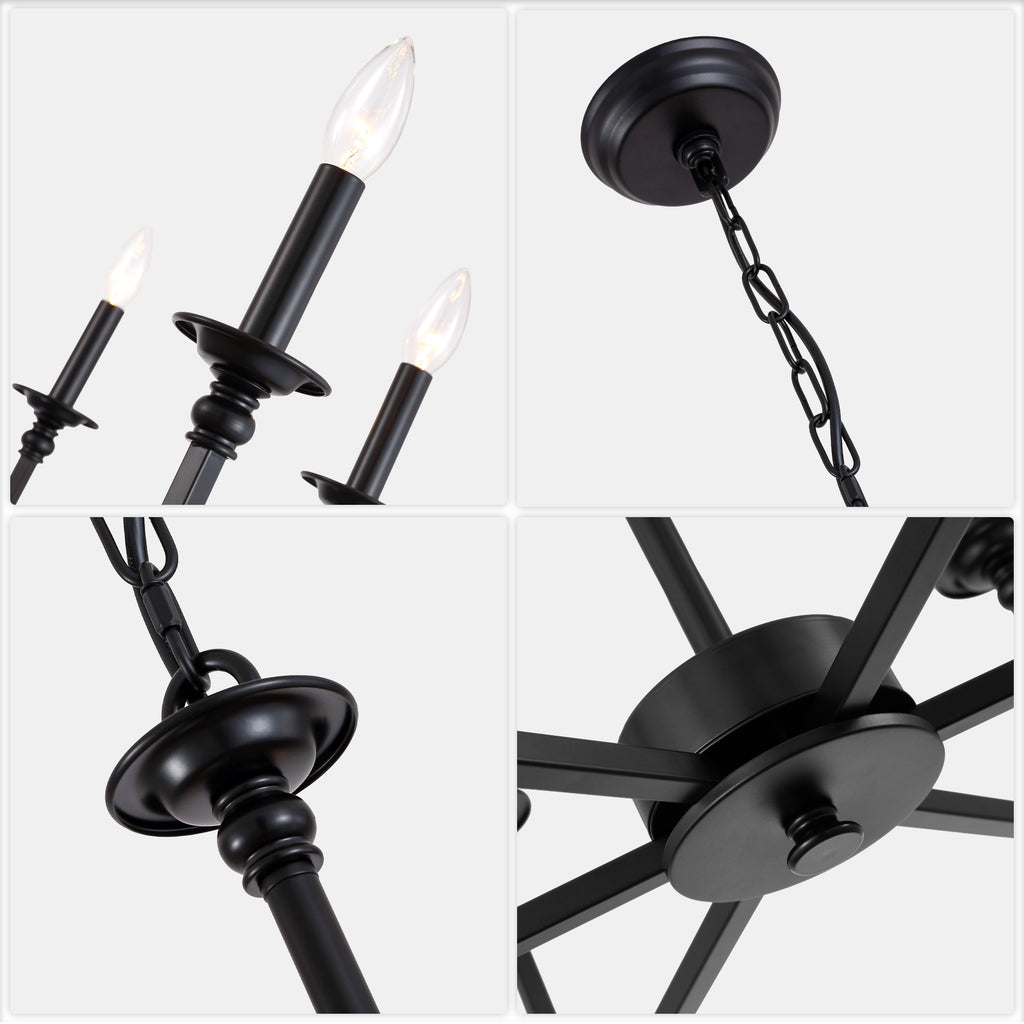 6-Light Black Classic/Traditional Chandelier, Farmhouse Candle Style Chandelier Dining Room Light Fixtures