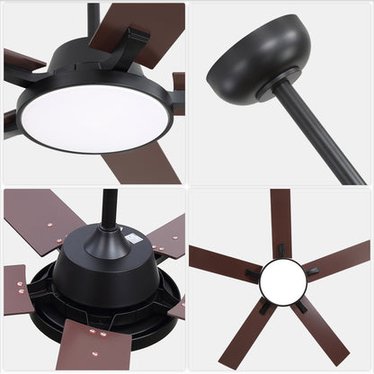 HWJ5220/5221/5222-52" 5 Wooden Blades Industrial Caged Reversible Ceiling Fan with Remote and LED Lights, Large Size 6-speed Ceiling Fan