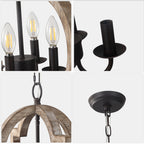 Vintage Farmhouse 22 Inch Chandelier Adjustable Height 4 Light Caged Chandelier Retro Handmade Wooden Pendant Light Suit for Living Rooms, Bedrooms, Kitchens