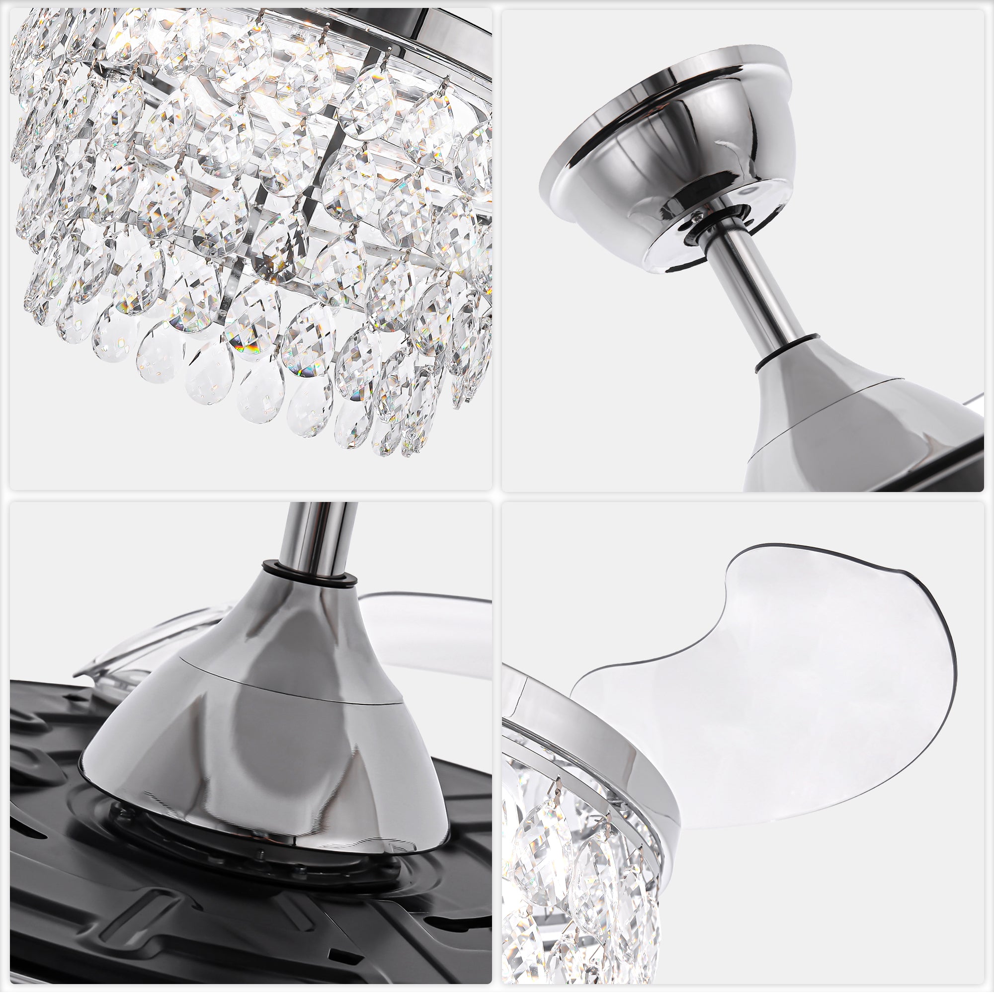 DC4270-BellaDepot 42" Silver or Gold Crystal Chandelier Ceiling Fan with Remote and Lights, Retractable Blades Ceiling Fan