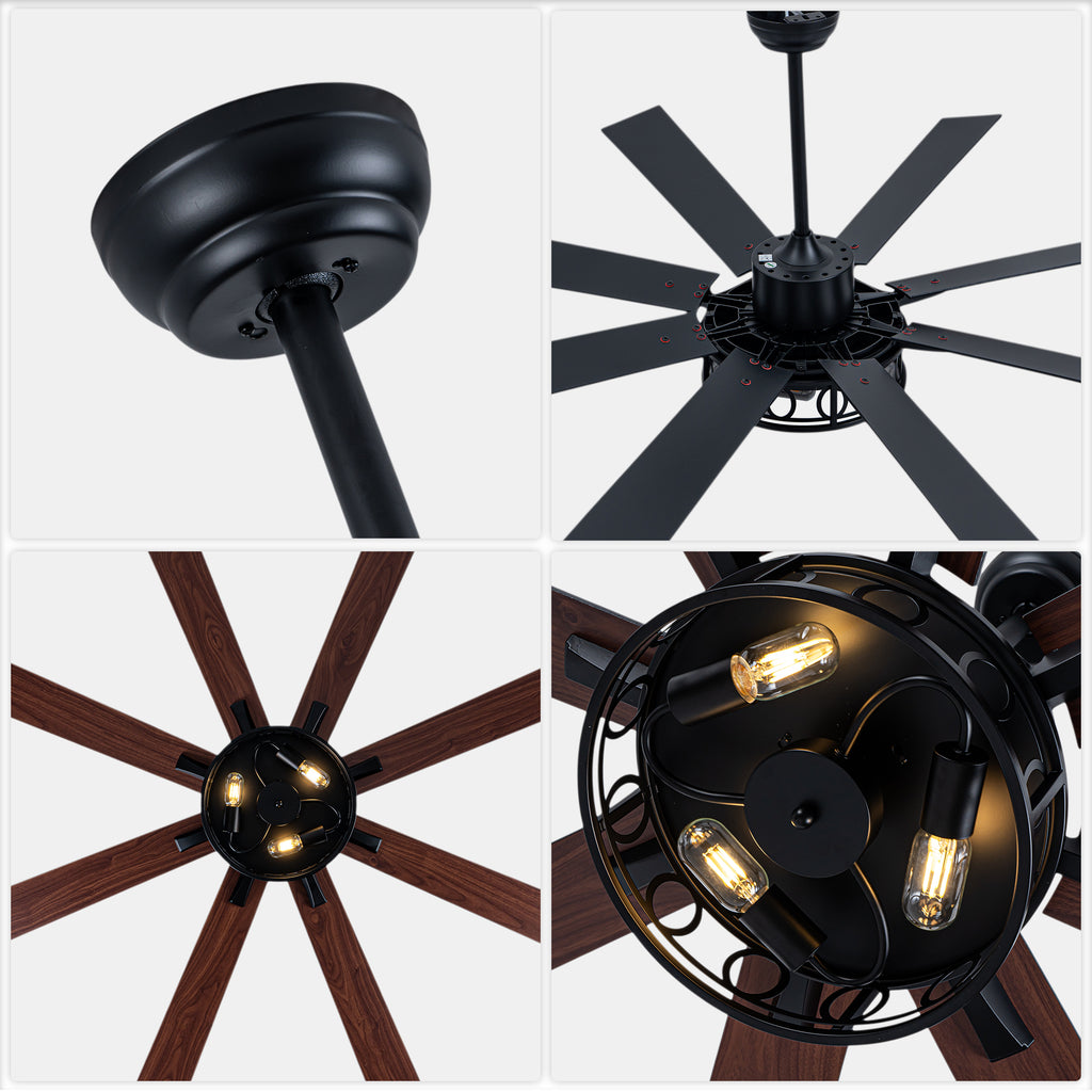 Farmhouse 72 Inch Caged Down Rods Ceiling Fan with Light Reversible Quiet DC Motor 6-Speed Ceiling Fan with Light Retro Remote Control Timming Ceiling Fan with Light Suit for Living Room, Bedroom, Kitchen