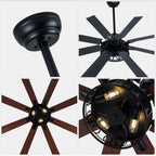 Farmhouse 72 Inch Caged Down Rods Ceiling Fan with Light Reversible Quiet DC Motor 6-Speed Ceiling Fan with Light Retro Remote Control Timming Ceiling Fan with Light Suit for Living Room, Bedroom, Kitchen