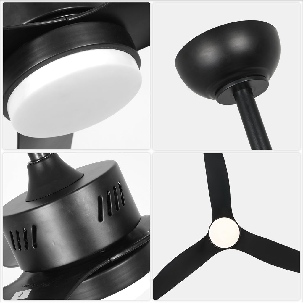 46 Inch Black Modern Ceiling Fan with LED Light and Remote, 6 Speeds 3-Blade DC Motor Reversible Ceiling Fan for Living Room