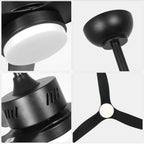 46 Inch Black Modern Ceiling Fan with LED Light and Remote, 6 Speeds 3-Blade DC Motor Reversible Ceiling Fan for Living Room