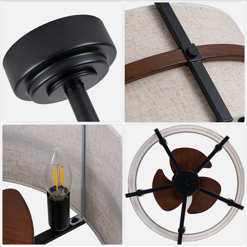 20 Inch Farmhouse Drum Caged Ceiling Fan with Lights and Remote APP Control, 6 Speeds DC Motor Reversible Fandelier Ceiling Fan for Bedroom