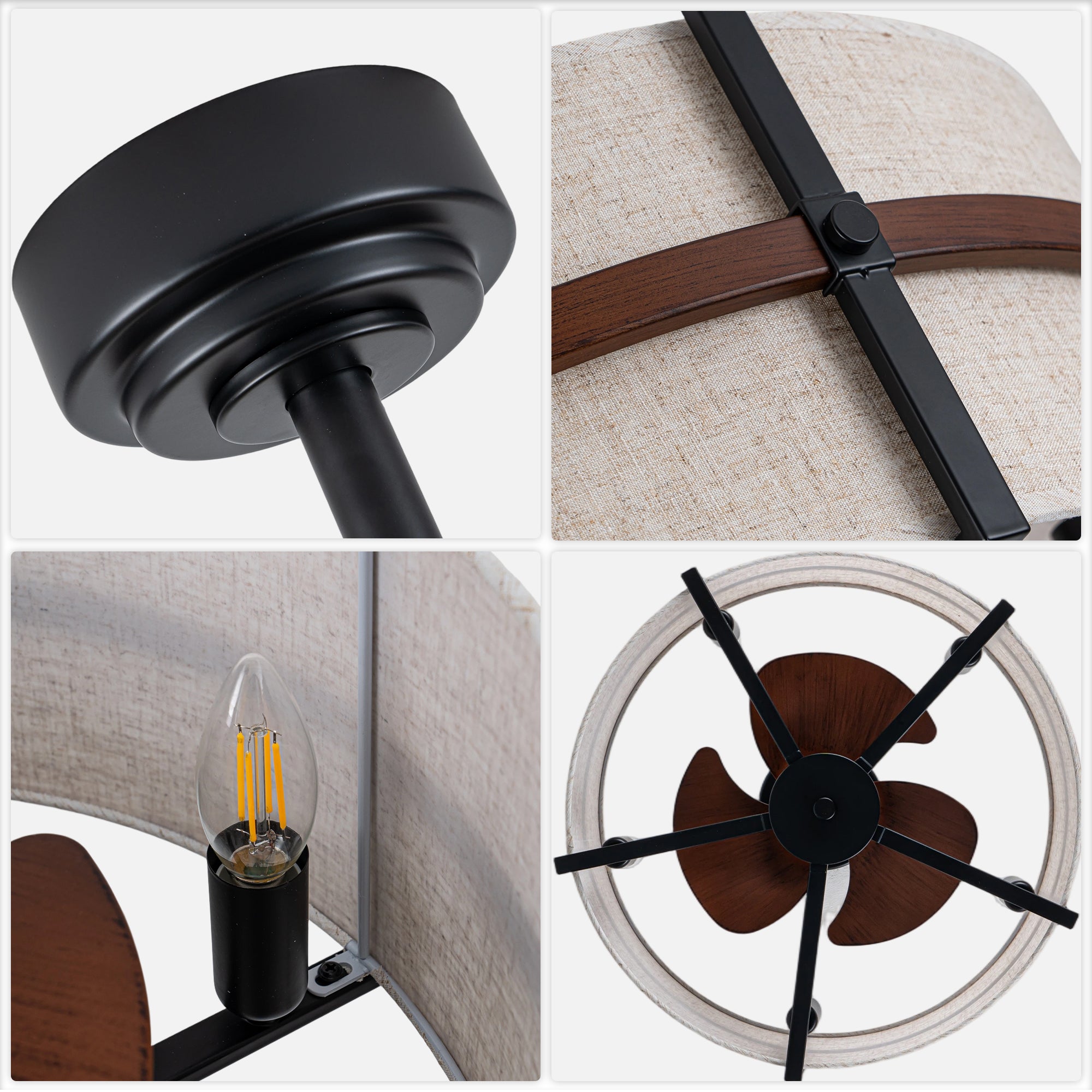 20 Inch Farmhouse Drum Caged Ceiling Fan with Lights and Remote APP Control, 6 Speeds DC Motor Reversible Fandelier Ceiling Fan for Bedroom